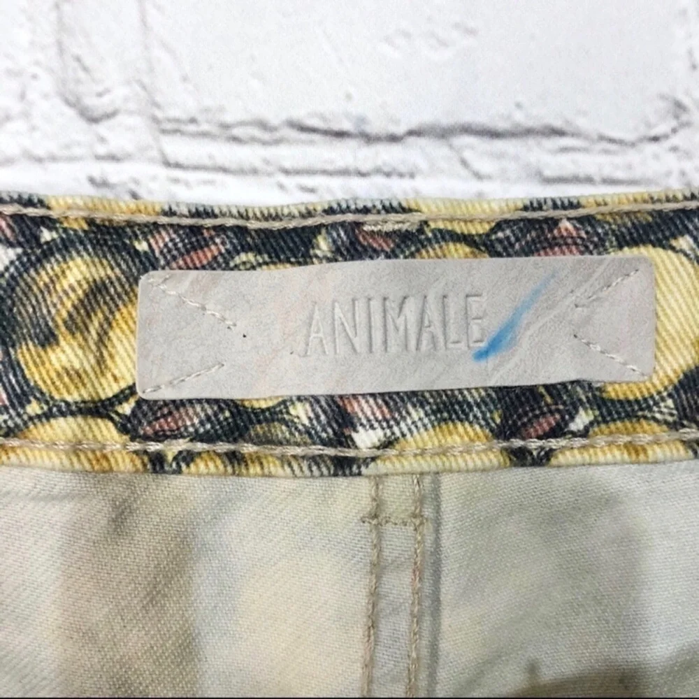 Animale Denim Cut Off Shorts Distressed Yellow Circle Lemon Pattern Size 42